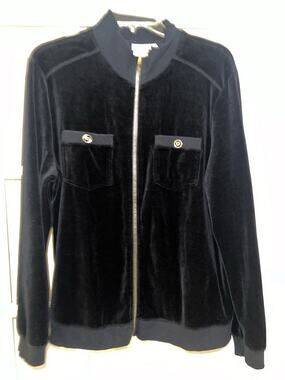 Vintage Hot Cotton Velour Jacket Womens Large Black Velvet Coastal Gothic
